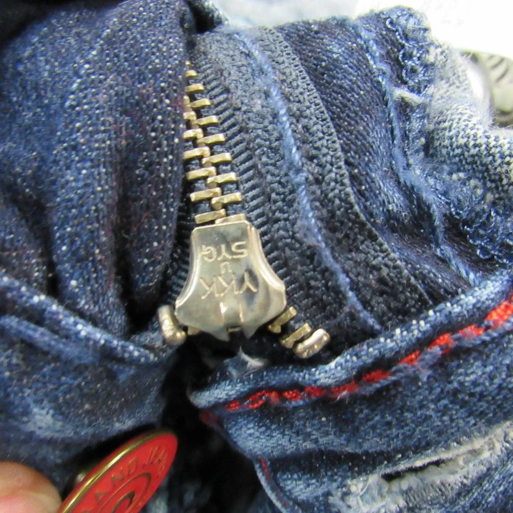 True Religion Jeans Men 42 Blue Ricky W Flap Super T Thick Red Stitch Indigo Fog